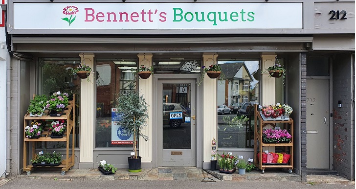 Bennetts bouquets Northampton Kettering road, shopfront